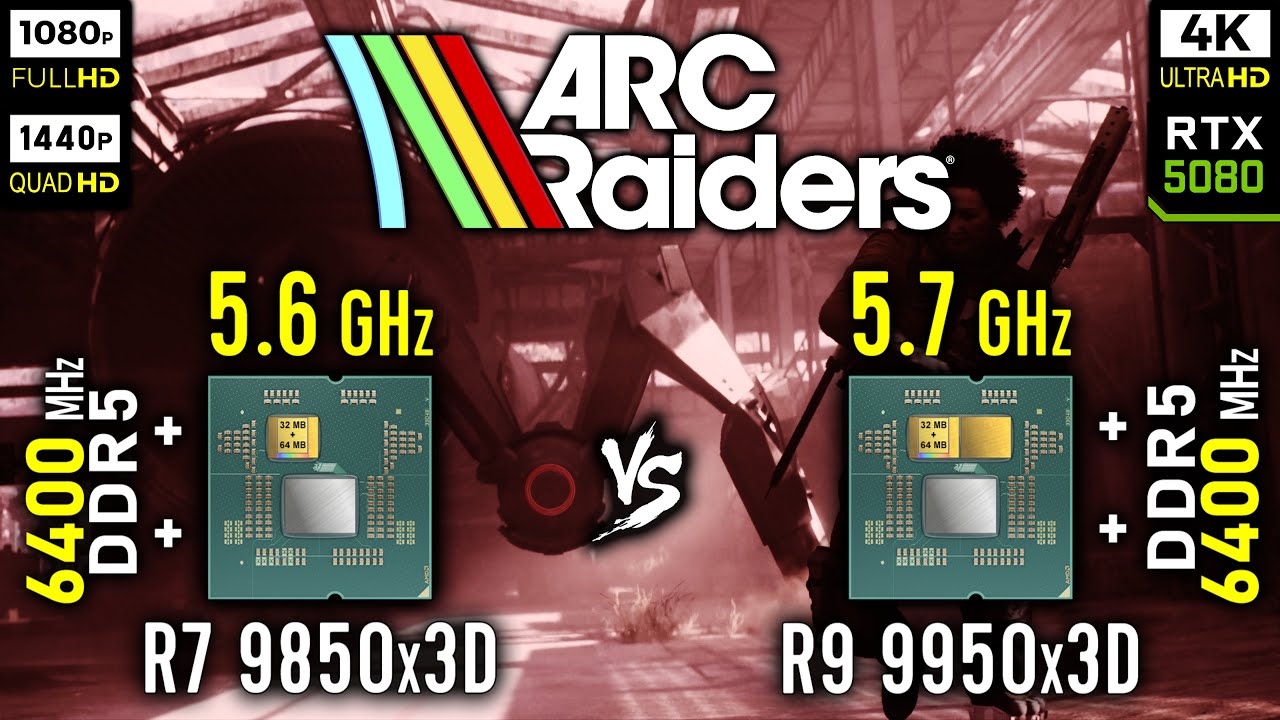 Ryzen 7 9850x3D vs Ryzen 9 9950x3D in ARC Raiders | RTX 5080 [ 1080p, 1440p, 4K ]