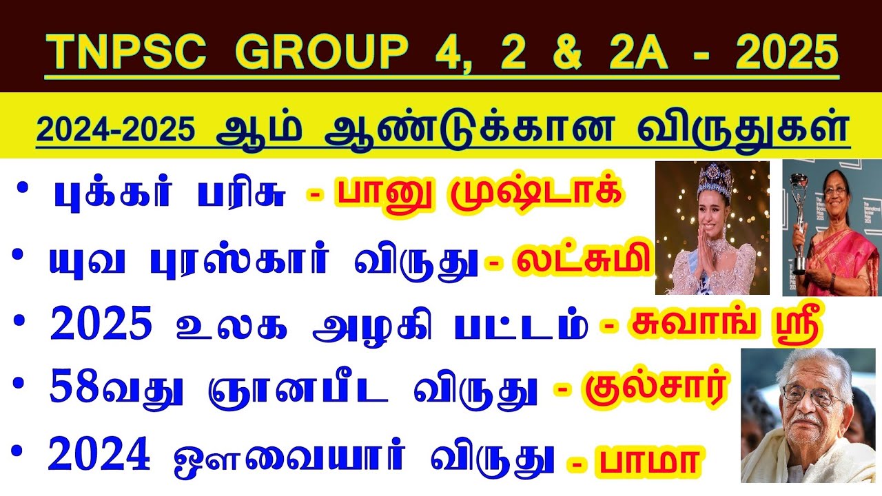 🏆 Last One Year Awards Q&A | 2024 - 2025 மிக முக்கிய விருதுகள் - Important Awards Tnpsc Group 4