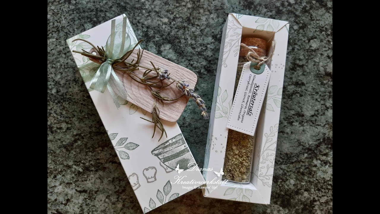 Verpackung für Selbstgemachtes aus der Küche/Kräutersalz What's cookin' Stampin'Up! Reagenzglas