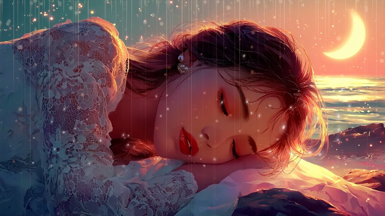 Soothing Ocean Waves for Sleep: Ethereal Woman Dreaming by the Sea Under a Magical Sunset