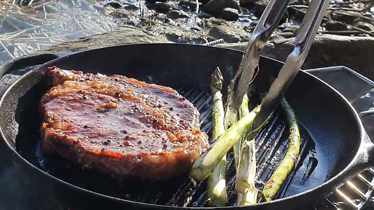 Outdoor fire cooking of juicy black angus steak - ASMR (NO TALKING)