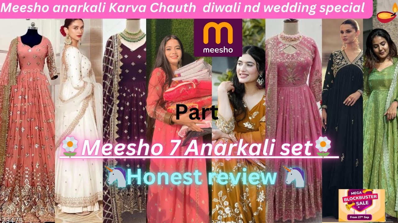 🌺meesho 7 anarkali for Diwali 🪔 karva chauth 🌜 festivals🎉 & wedding ( full detail video nd tryon)💅