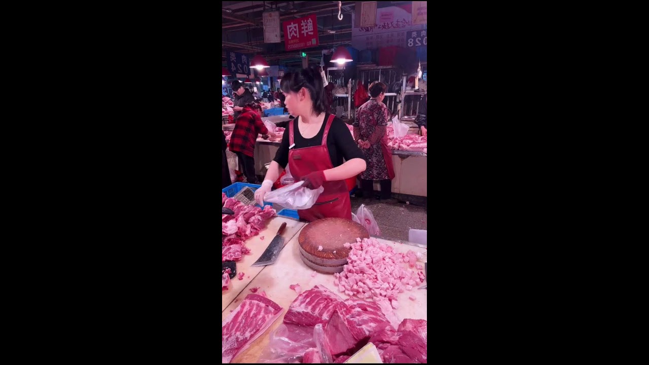 Traditional Meat Market Livestream | Female Vendor Butchering Pork | No Commentary