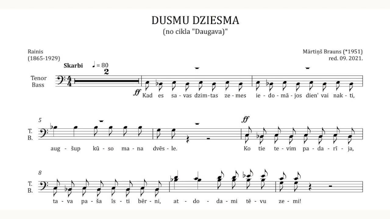 Mūzika no Raiņa poēmas „Daugava”: „Dusmu dziesma”, „Krauklītis”, „Zvērests” - M. Brauns