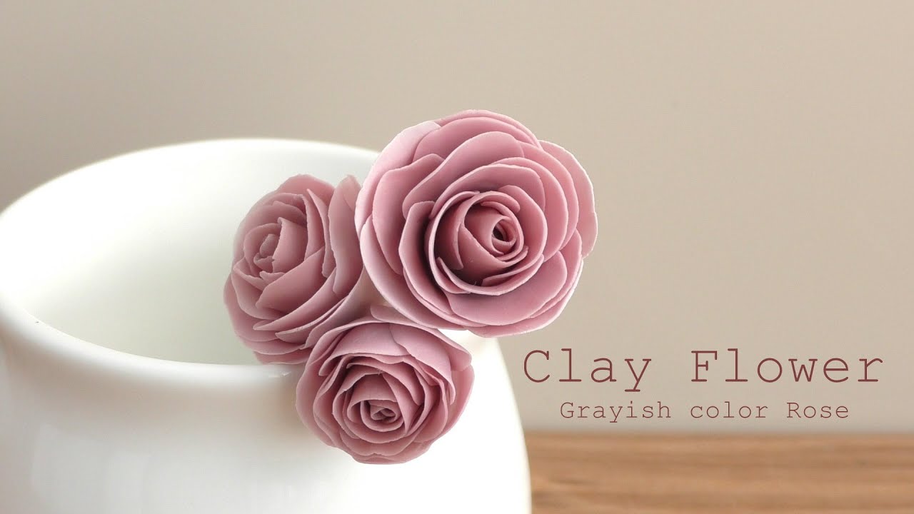 樹脂粘土でクレイフラワー グレイッシュカラーのバラ　DIY　Clay flowers　Grayish color roses