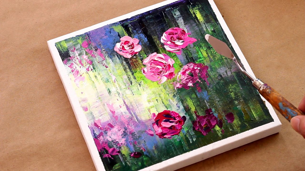 How To Paint Rose Painting in Acrylics / palette knife painting / Easy / Rose Painting / Day #175