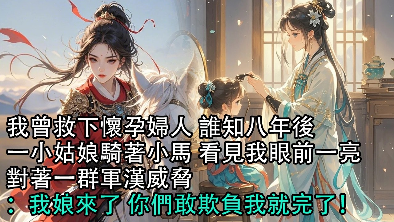 【一口氣看完】我曾救下懷孕婦人 誰知八年後，一小姑娘騎著小馬 看見我眼前一亮，對著一群軍漢威脅：我娘來了 你們敢欺負我就完了！#古言 #有聲小說 #情感故事
