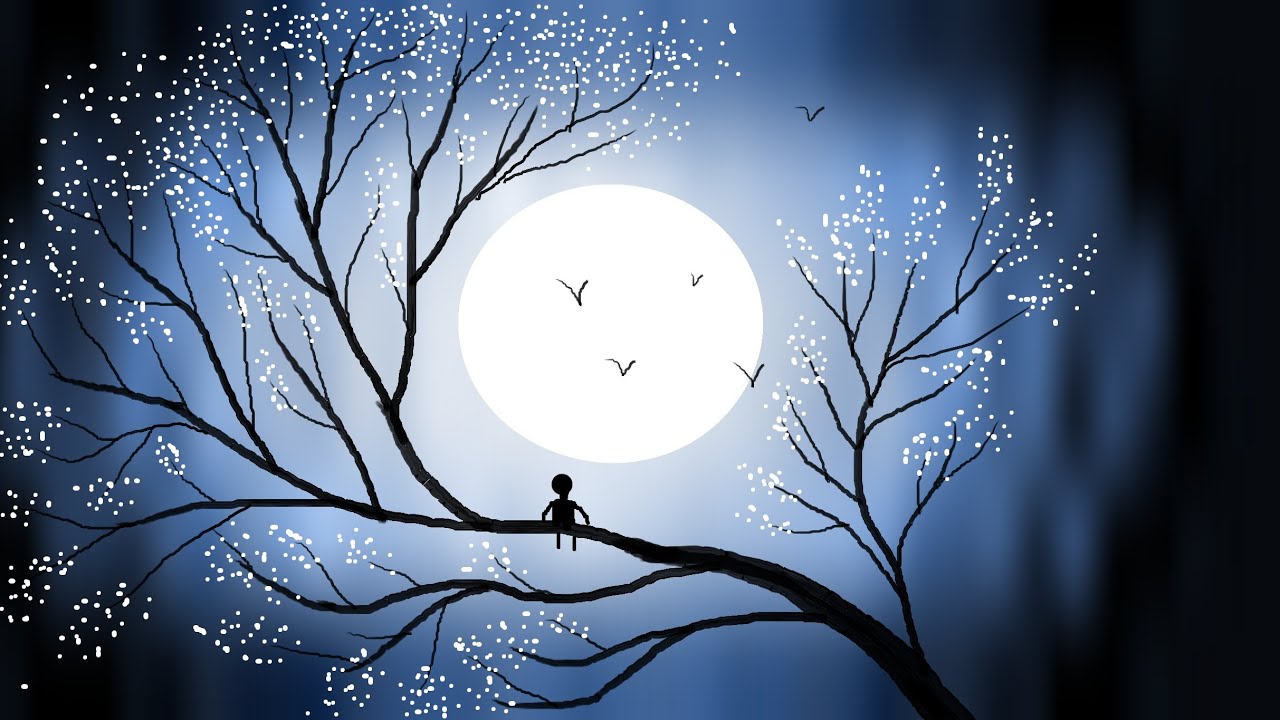 How to draw full moon  Scenery on Ms Paint |Paint Drawing | Draw on computer paint