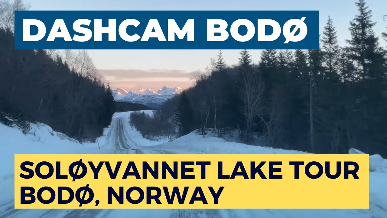 Around Soløyvannet lake by car in January 2022 - 30 minutes in 4K