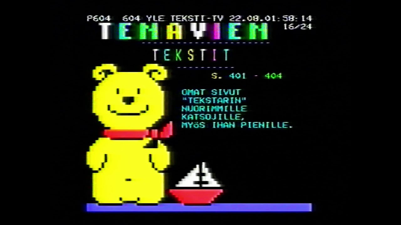 YLE Teksti-tv:n tarjonta loop, noin 50 minuuttia YLE:n radiolähetystä. 22.8.1993