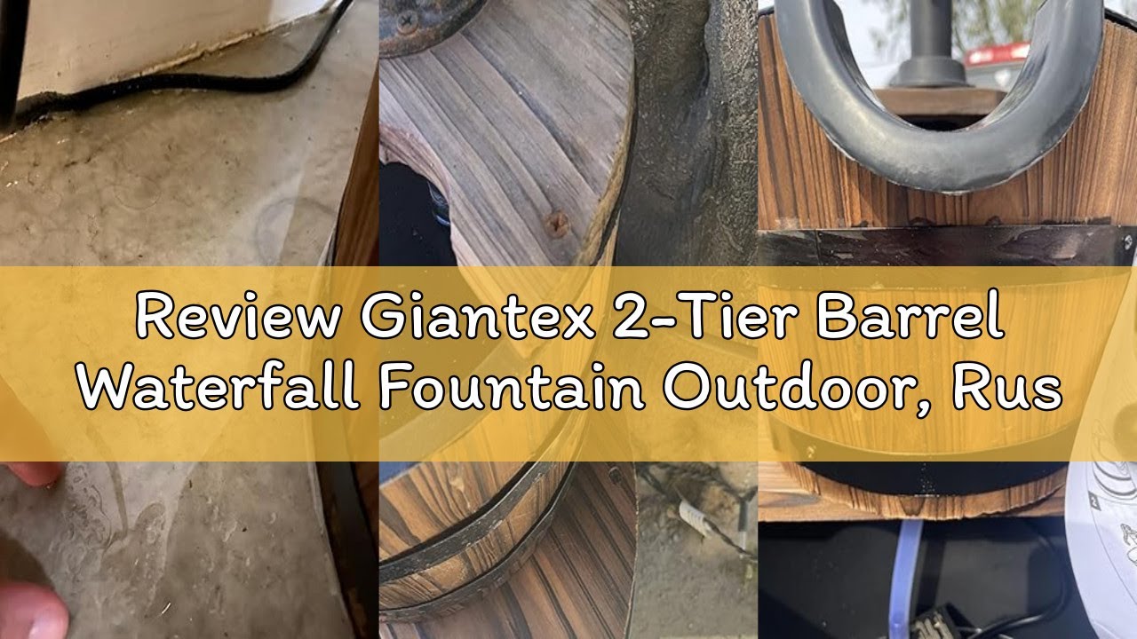 Review Giantex 2-Tier Barrel Waterfall Fountain Outdoor, Rustic Wood Barrel Cascading Water Fountain