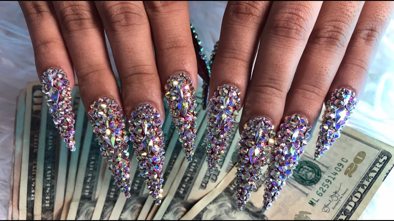 How to apply rhinestones to Nails like A PRO | BLING NAILS #longnails #blingnails #nailart
