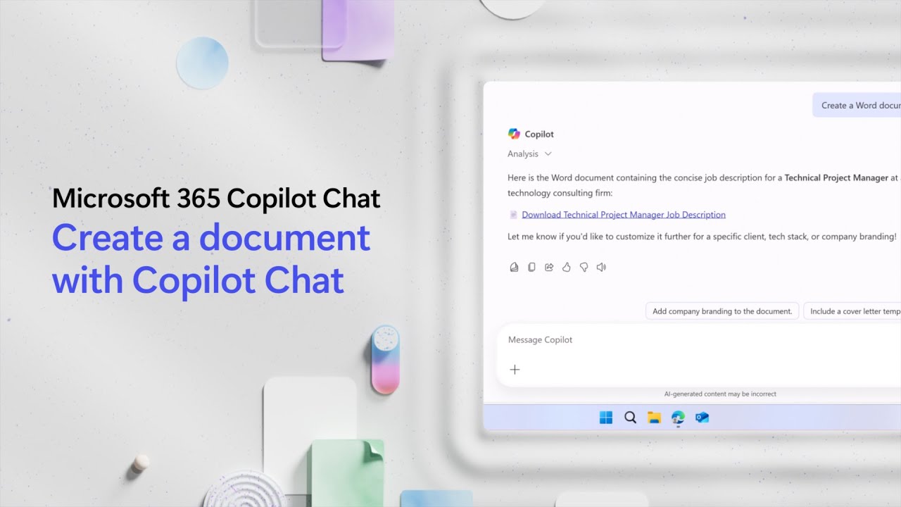 Создайте документ с помощью Microsoft 365 Copilot Chat.