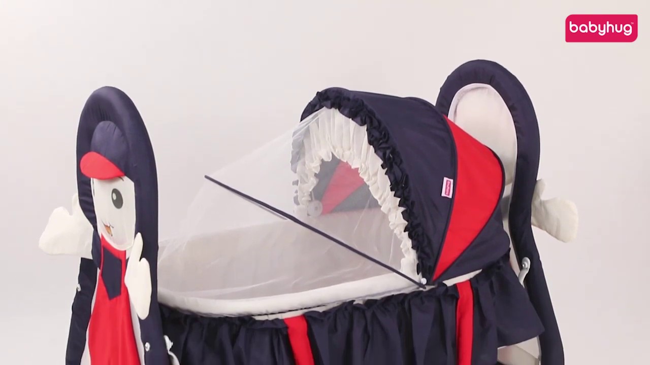 Babyhug Boy Print Cradle with Mosquito Net and Swing Lock Function
