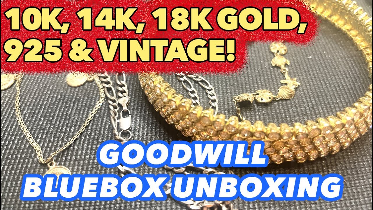 GOODWILL BLUEBOX MYSTERY 5 LBS. JEWELRY UNBOXING 10K, 14K, 18K GOLD, 925 VINTAGE #jewelryunboxing