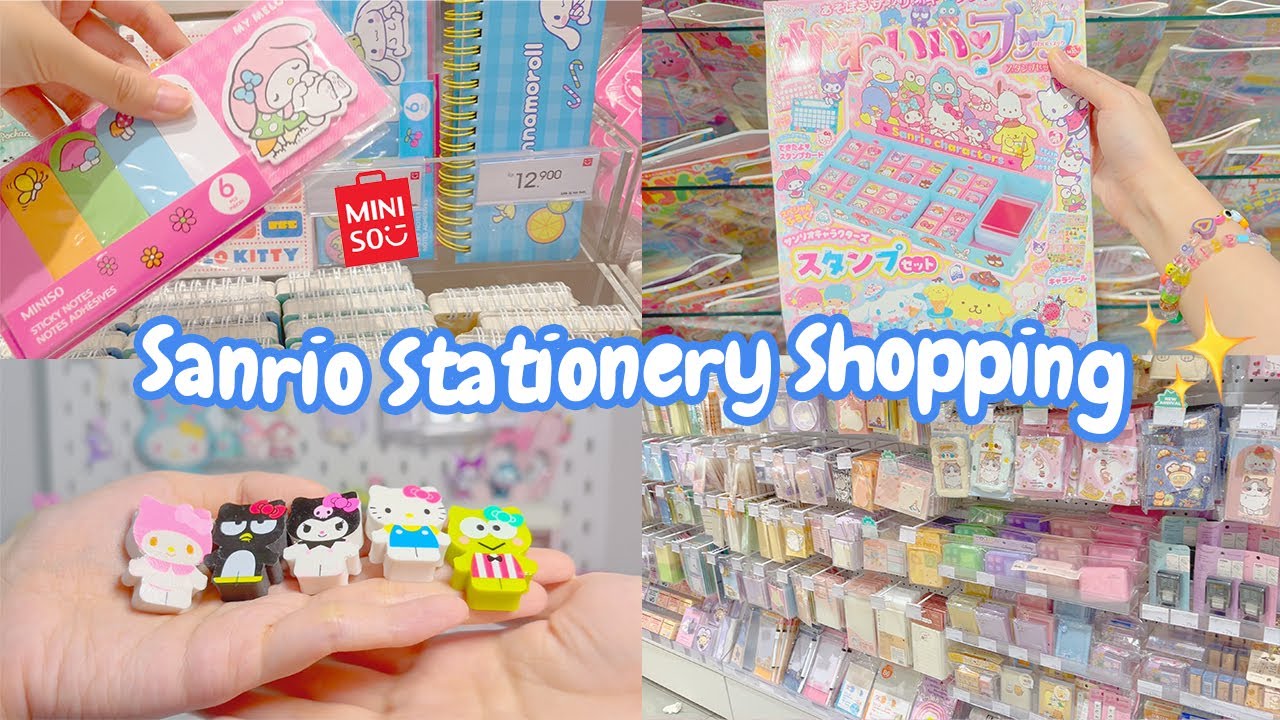 Sanrio Back to School Shopping ✏️ Stationery hunting, Miniso, Stickers, haul blind bag unboxing vlog