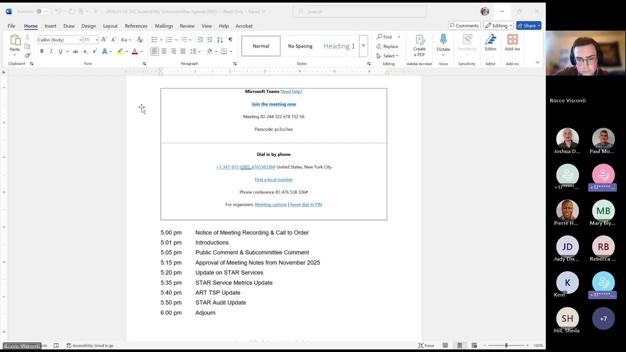 Transit Advisory Committee (TAC) Accessibility Subcommittee Meeting | January 20th, 2026