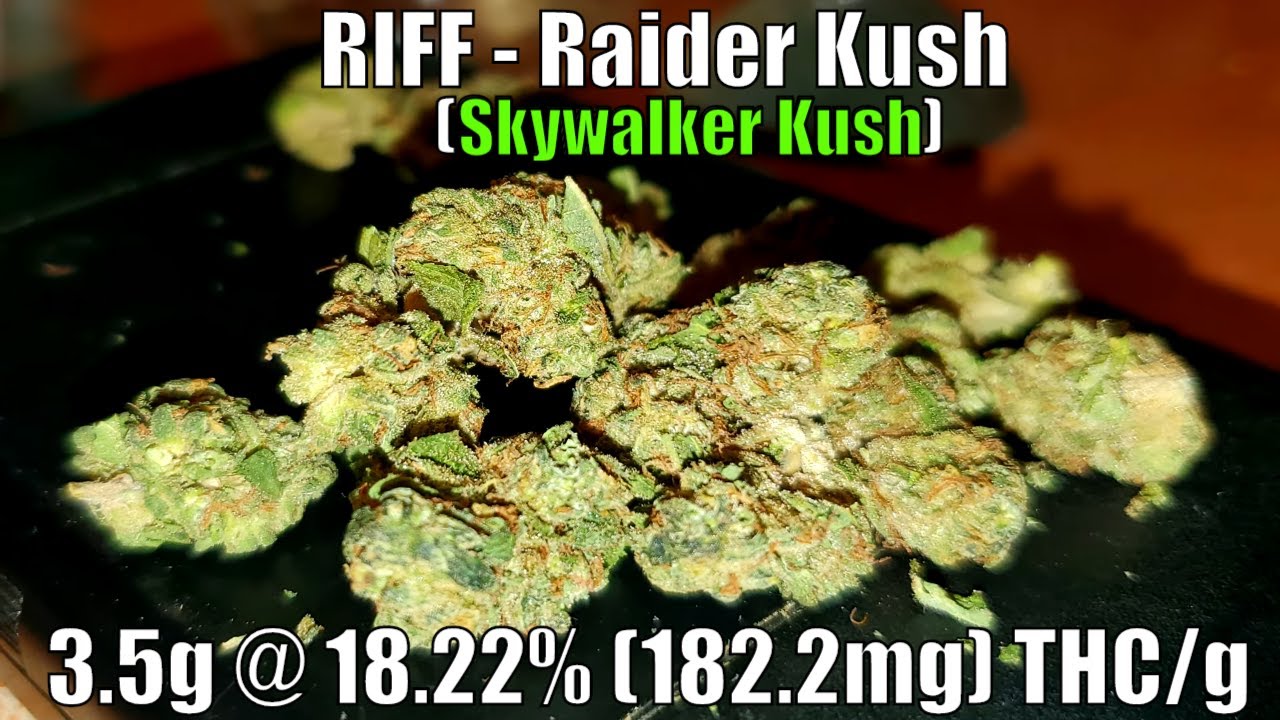 RIFF - Raider Kush Unboxing Review - 3.5g @ 18.22% THC (+ Extreme Closeups)