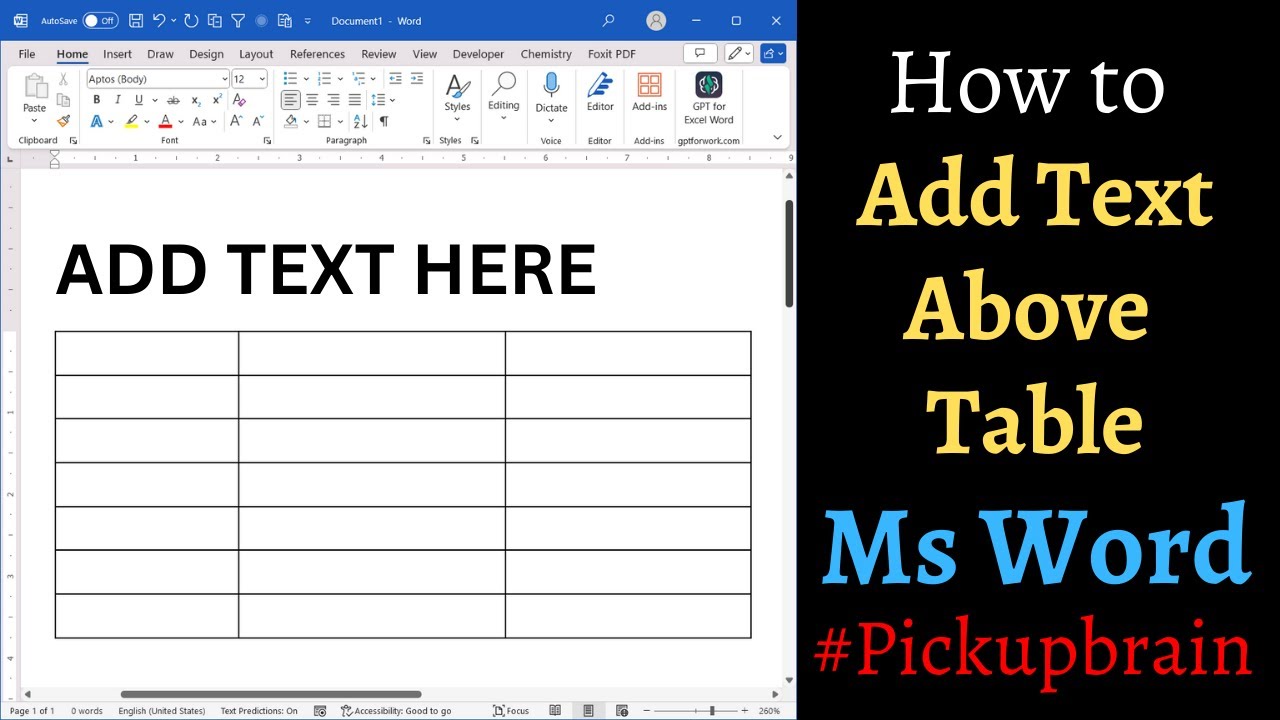 How to write text above table in Microsoft Word:  2 Methods