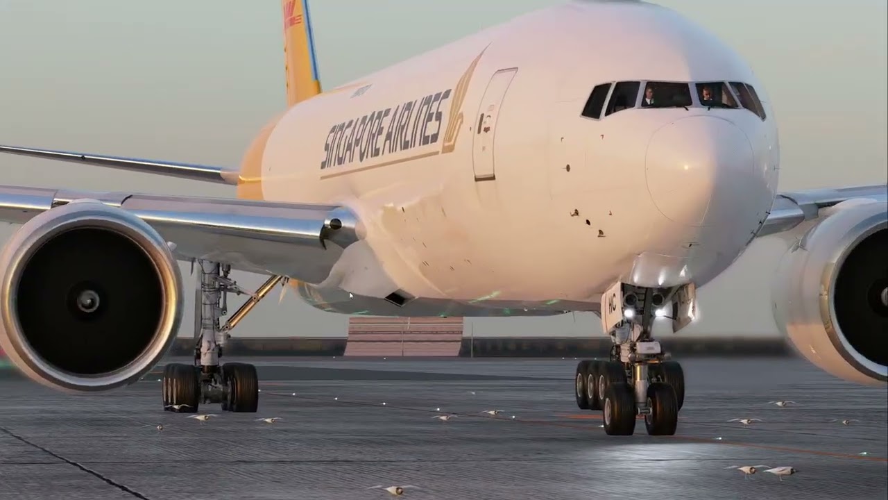 XP12 VATSIM | B77L | Windy Sunset Takeoff from Nagoya | Singapore Airlines Virtual | SQ7411