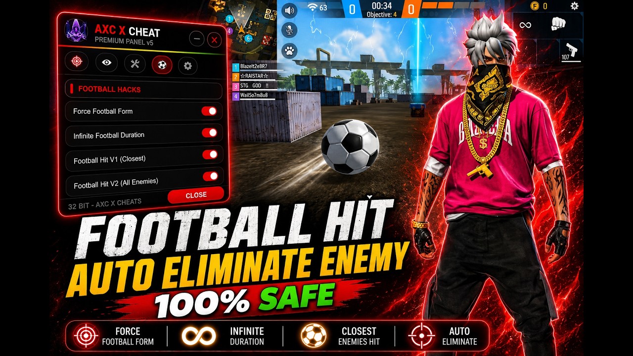 FREE FIRE OB53 🎯 FOOTBALL KILL PANEL | AUTO ELIMINATE ENEMIES IN ZONE | FOOTBALL PANEL FREE FIRE
