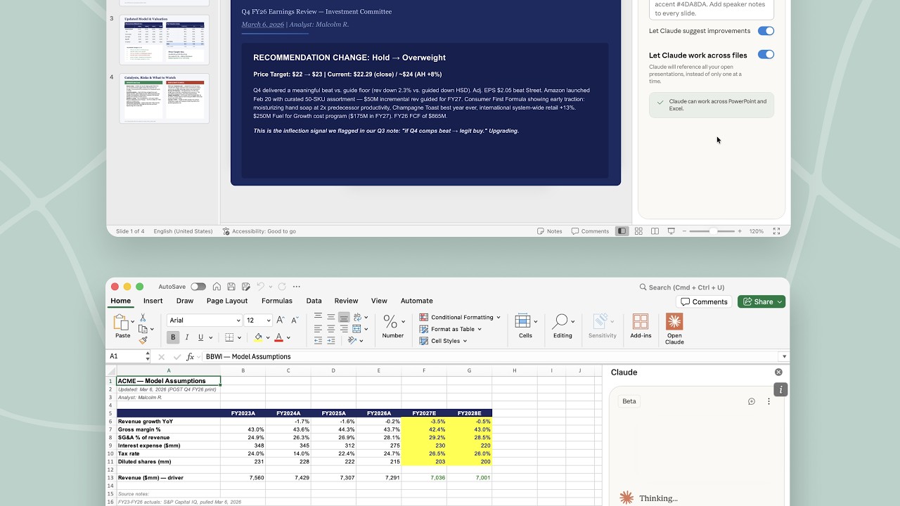 One conversation across Claude for Excel and PowerPoint