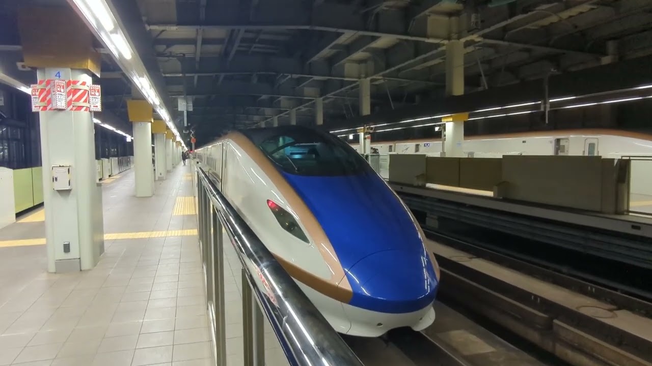 2026年2月15日北陸新幹線金沢(駅)13·14番のりば下り金沢着(各)到着→停車·E7系F編成運行 13番のりばF13編成571Eはくたか571号 14番のりばF11編成8535Eかがやき535号