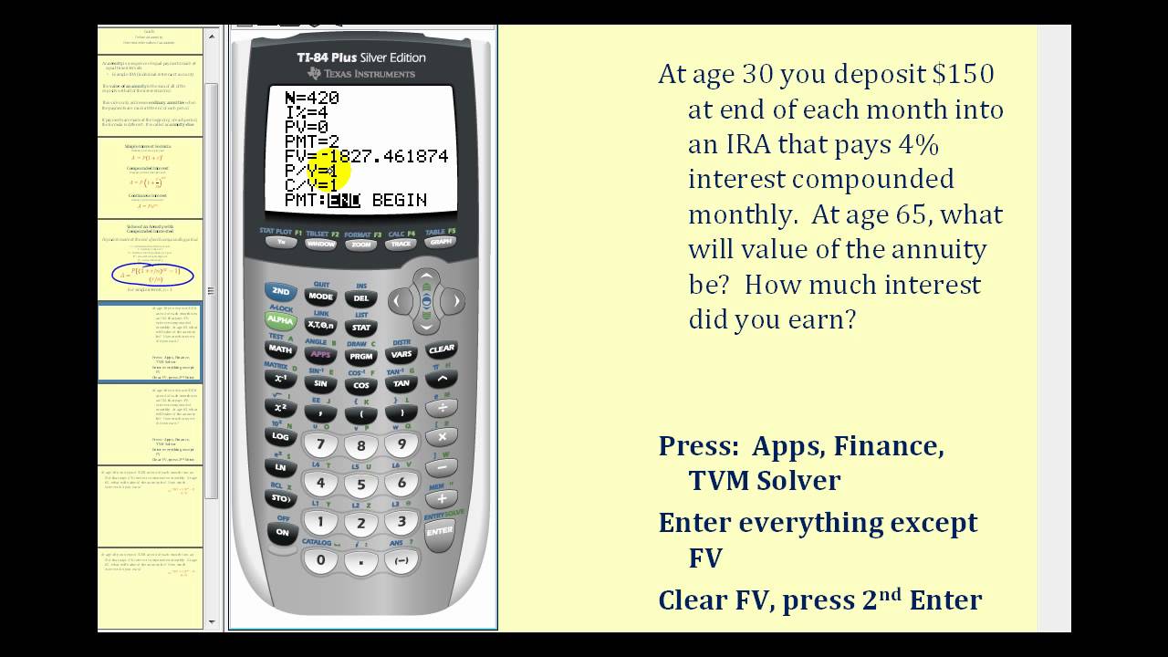 Determining The Value of an Annuity on the TI84