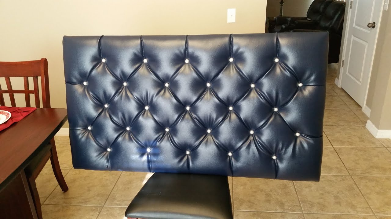 DIY Blue Tufted Floating Headboard with Diamond Pattern
