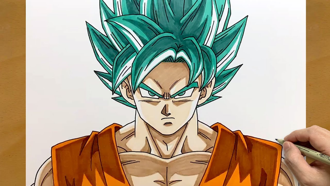 Рисунок Гоку в режиме SSGSS шаг за шагом | Мощный стиль Dragon Ball
