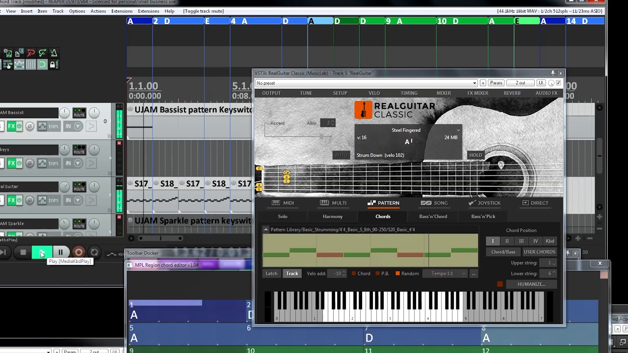 ReaTrak Reaper Midi Chord Track & EZkeys UJAM RealGuitar Session Strummed Acoustic and more..