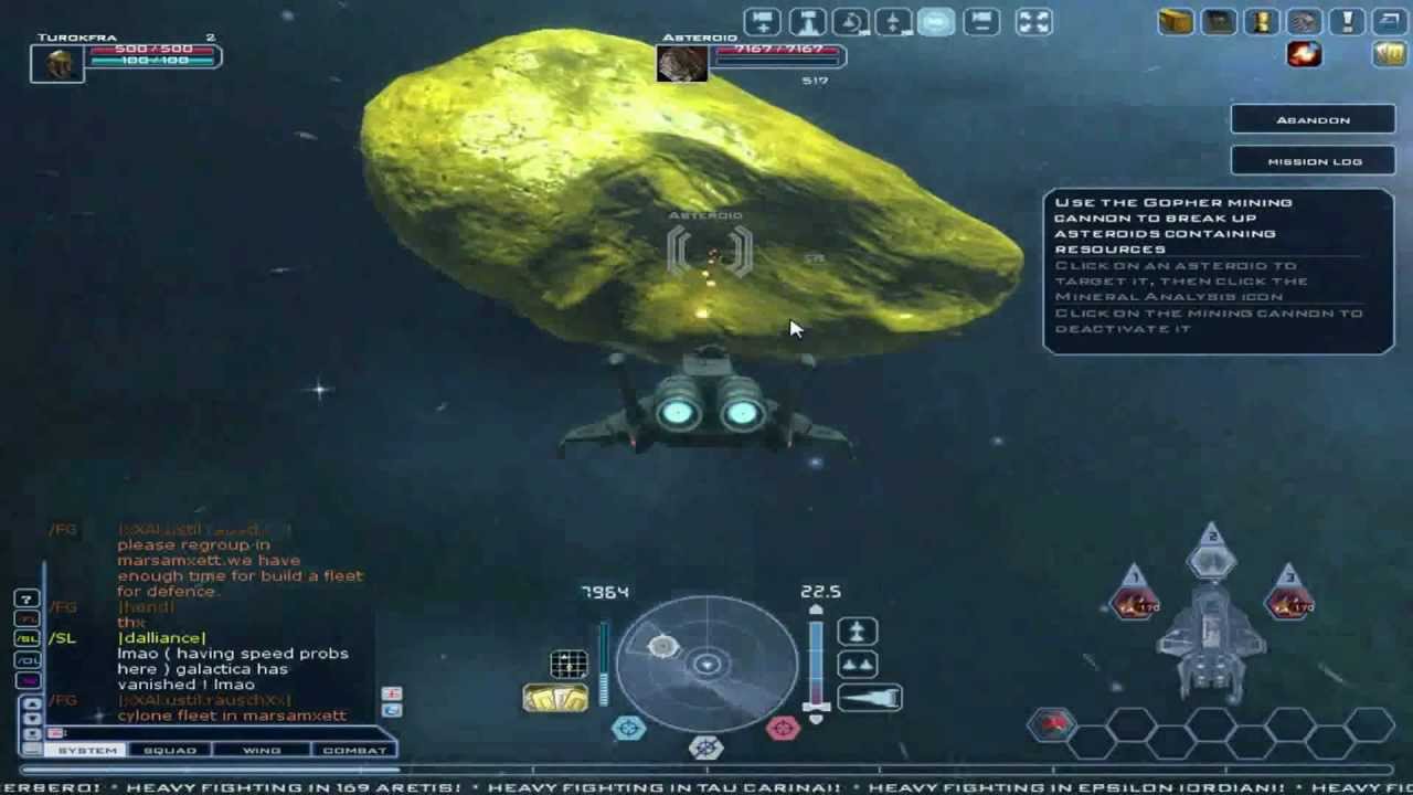 Battlestar Galactica gameplay... mining an asteroid (free online pc game)