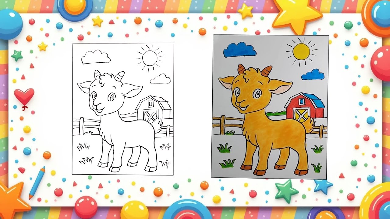 Goat Drawing & Coloring 🐐🎨 | Easy Cute Goat for Kids