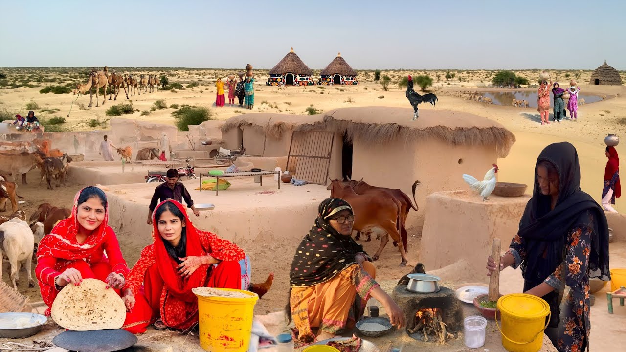 Desert Village Women Evening Routine | Traditional Desert Food Cooking | Village Life Pakistan 
