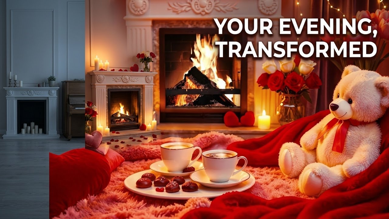 Cozy Valentine’s Fireplaces Ambience 💝 Soothing Piano Music & Fireplace 💘 Happy Valentine's Day