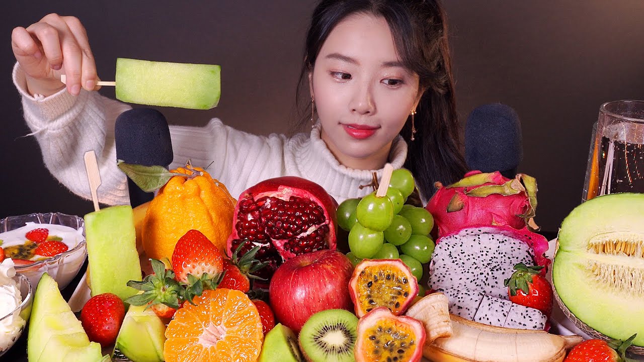 ASMR FRUITS MUKBANG🍓🍌🍊 +SLICE(different types of textured)
