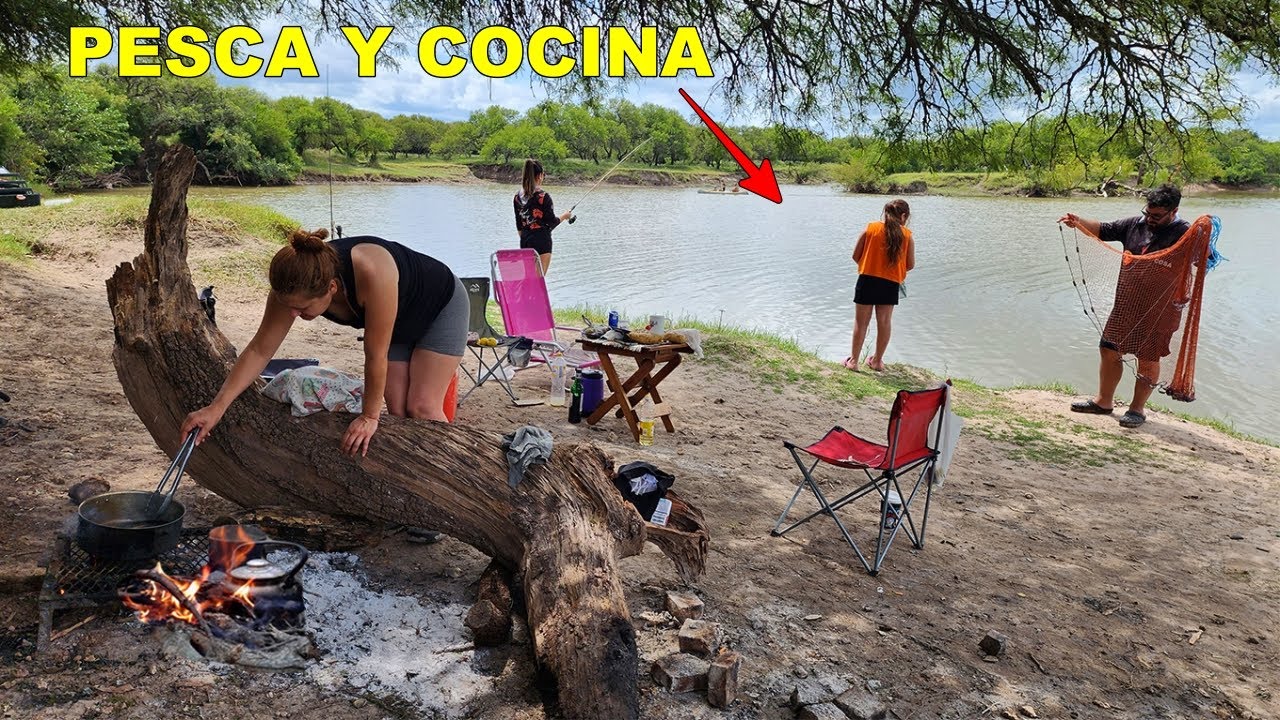 Campamento de pesca y cocina en el famoso pozo. amantes xla pesca, cocinar y pescar. Catch y Cook