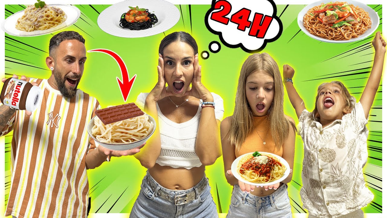 24 HORAS COMIENDO ESPAGUETIS - RETO INVENTADO POR DYLAN | Familia Amiguindy