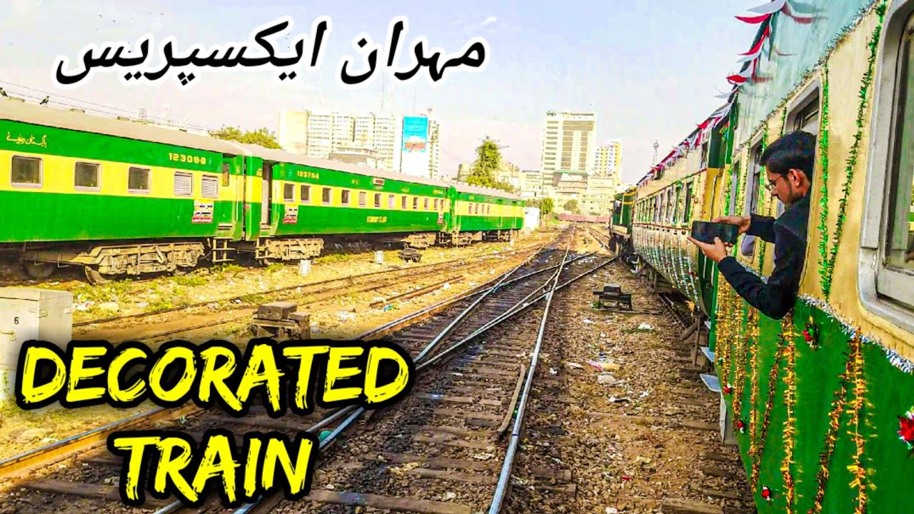Decorated Train looks Great on Sharp Curves - Mehran Express Ride from Karachi City to Karachi Cantt