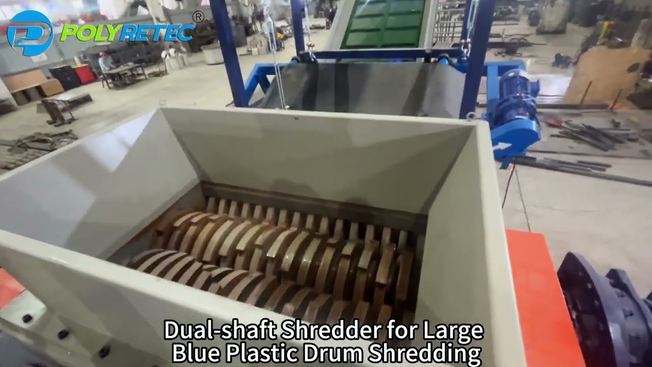 Dual shaft Shredder for Large Blue Plastic Drum Shredding