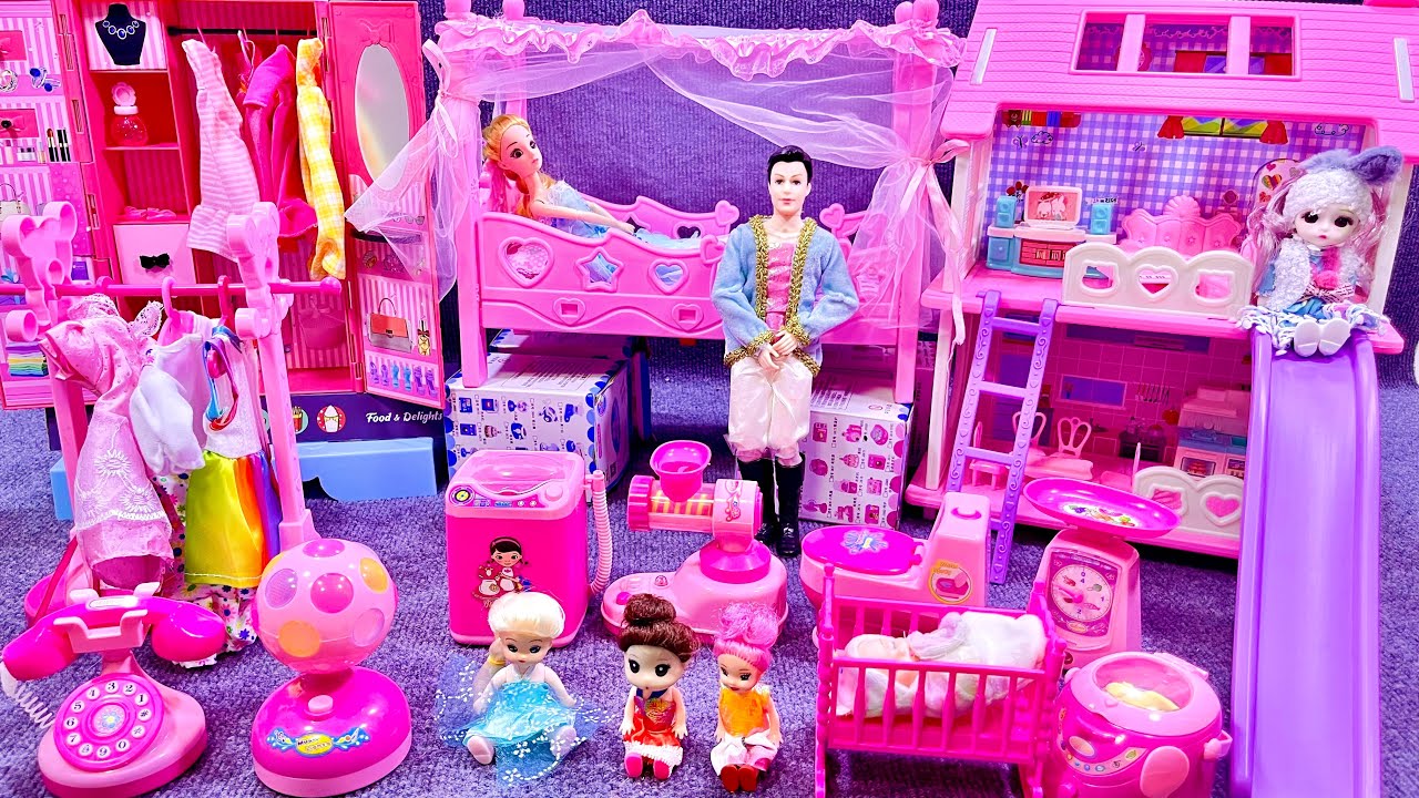 13 Minutes Satisfying Unboxing Barbie Family Party Playset & Pink Bedroom Slide Dress Up｜Review Toys