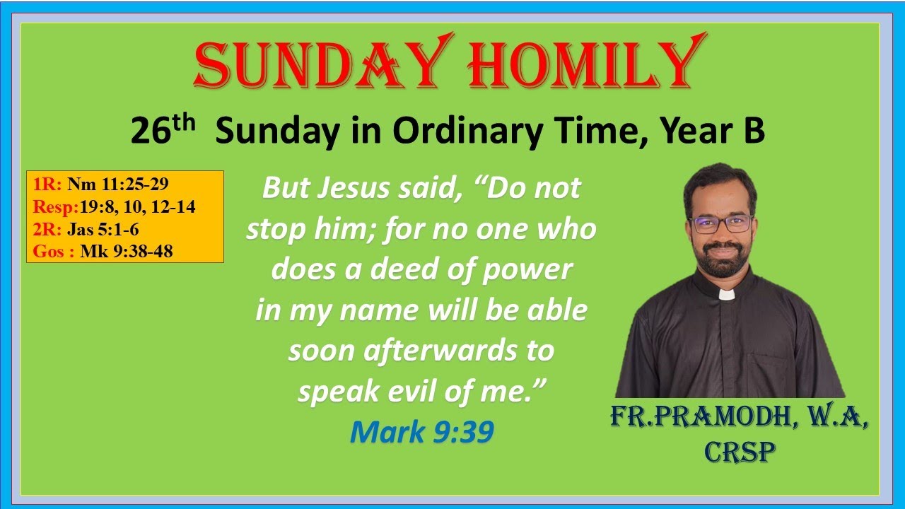 26th Sunday in Ordinary Time Year B, Sunday's Homily
