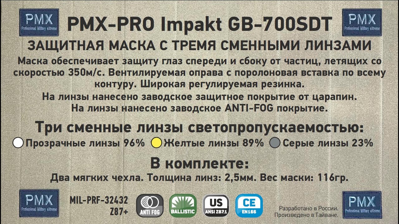 Замена линз защитной маски PMX-PRO Impakt GB-700SDT