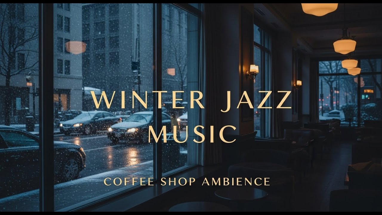 🔴Soft Winter Jazz Music & Snowfall for Studying ⛄ Outdoor Coffee Shop Ambience with Warm Jazz Music