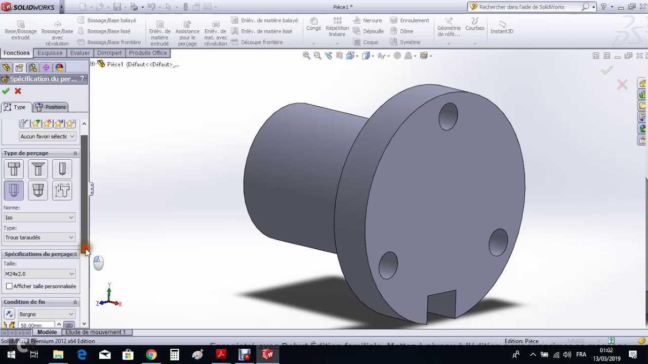 Solidworks Poupée mobile assemblage Ecrou+forreau