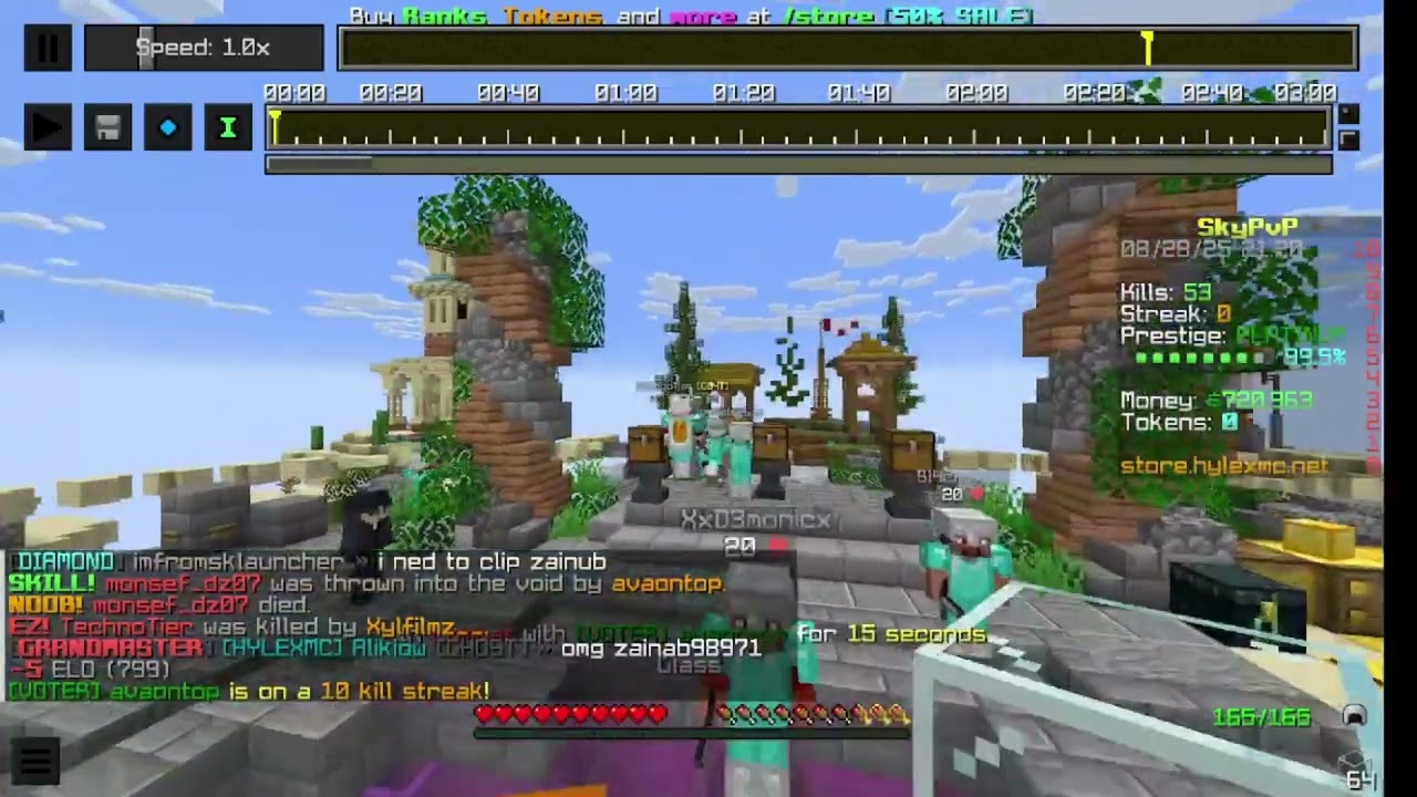 Killing and Banning a Hacker in SkyPvP with over 2300 elo boosted: zainub