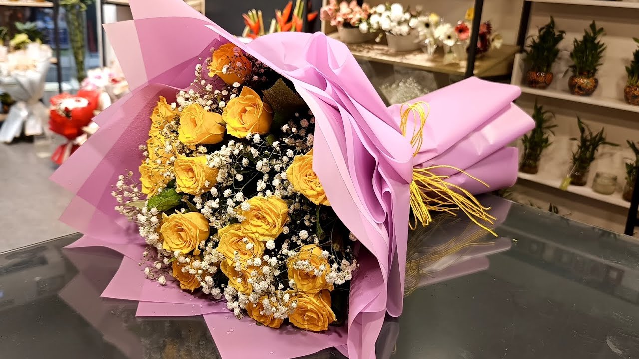 How to make yellow rose flower bouquet #diy #roses flower bouquet#flower bouquet ki paper wrapping