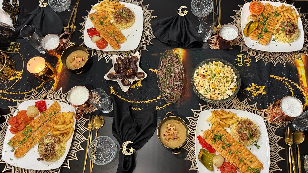 فطور ٨رمضان هلال 🌙 كباب دجاج بطريقة سهله سلطة معكرونه سلطة البصل  شوربة عدس كنافة بالجبن والقيمر 