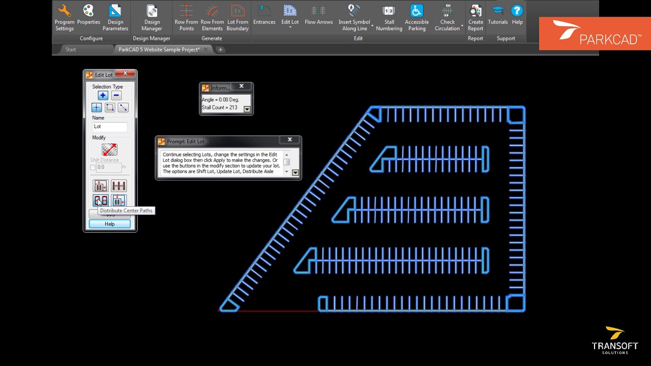 09. ParkCAD How to use Distribute Center Paths and Aisle Space tools