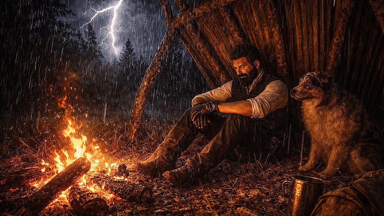 Solo Camping In the Rain With my Dog | Night-time Thunder And Lightning | RDR2 ASMR